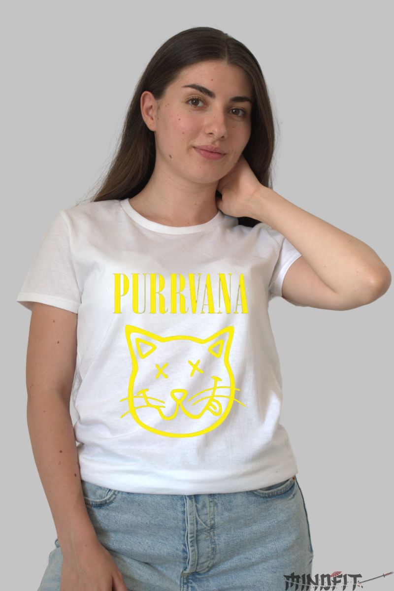 Tricou Pisica Purrvana dama alb fata