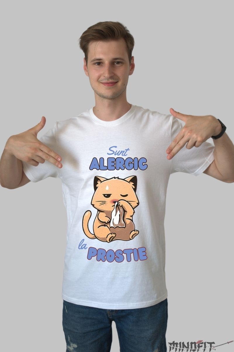 Tricou personalizat Pisica cu Alergie la prostie barbat alb fata
