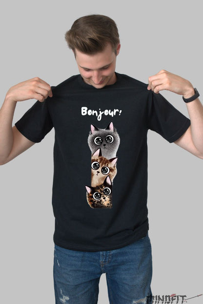 Tricou personalizat pisici dragute si pufoase barbat negru fata