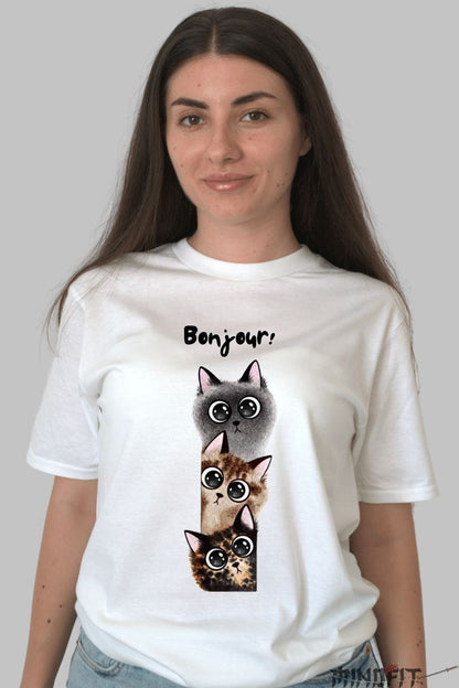 Tricou personalizat pisici dragute si pufoase dama alb fata