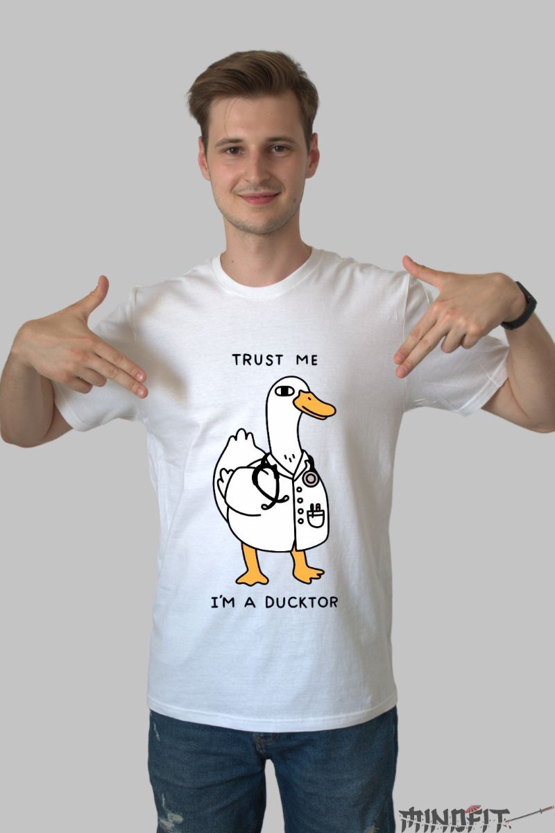 Tricou personalizat rata ducktor barbat alb fata