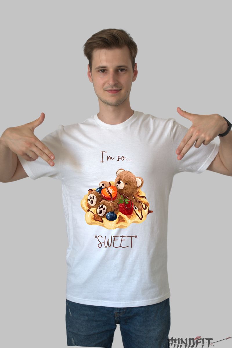 Tricou personalizat ursulet barbat alb fata