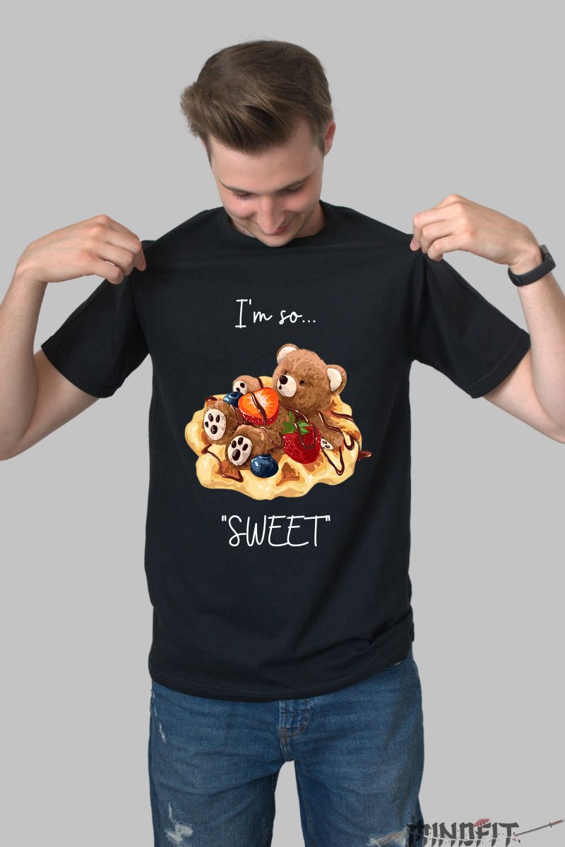 Tricou personalizat ursulet barbat negru fata