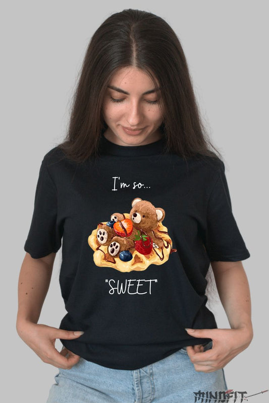 Tricou personalizat ursulet dama negru fata