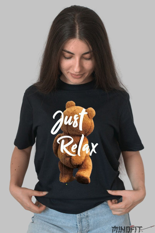 Tricou personalizat ursulet de plus Ted dama negru fata