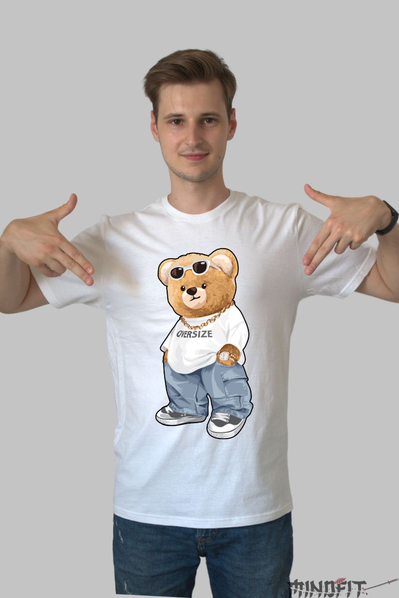 Tricou personalizat ursulet plus mare barbat alb fata