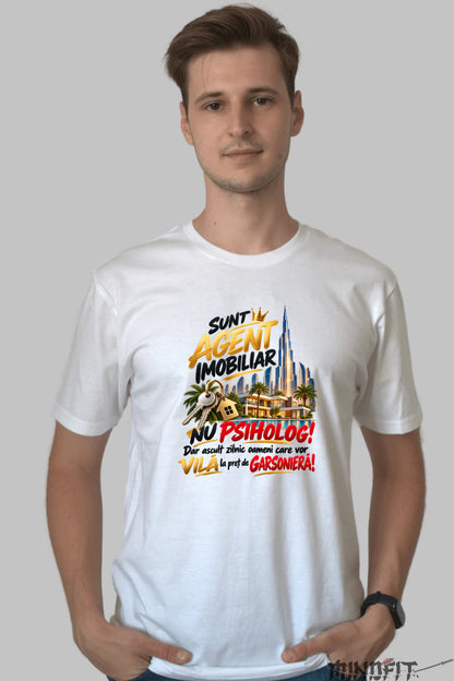 Tricou Amuzant - Agent Imobiliar Nu Psiholog barbat alb