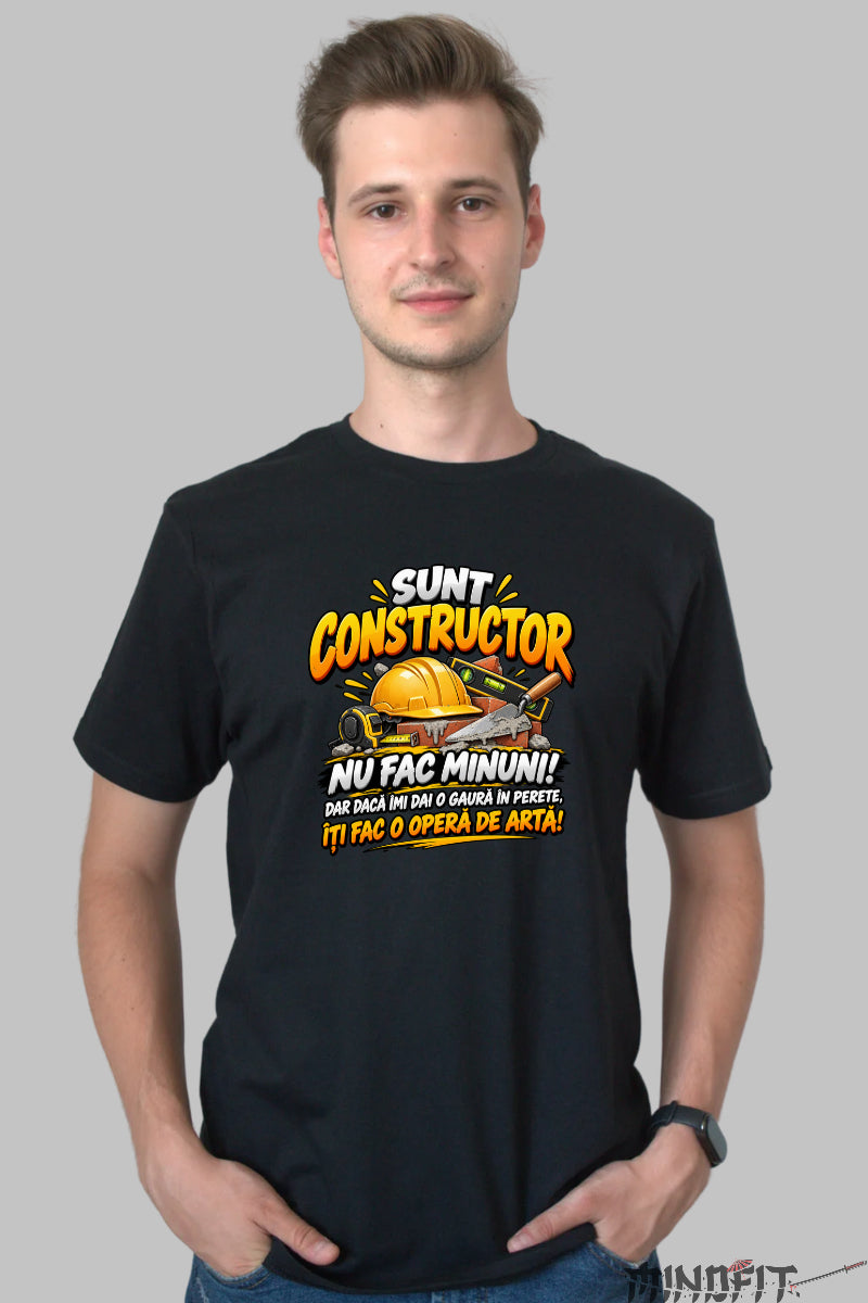 Tricou Amuzant - Constructor Nu Fac Minuni barbat negru