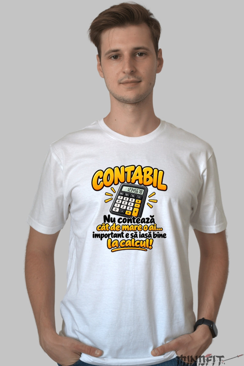 Tricou Amuzant - Contabil Bun La Calcul barbat alb