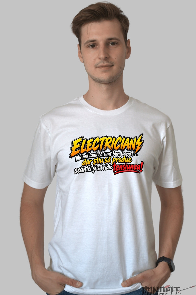 Tricou Amuzant - Electrician Bun la Pat barbat alb