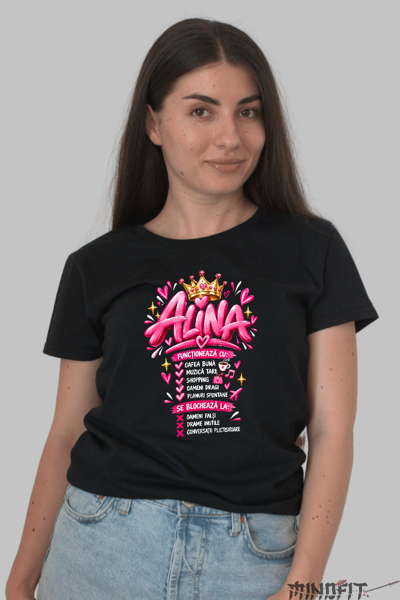 Tricou Amuzant - Functioneaza Cu Cafea Si Shopping dama negru