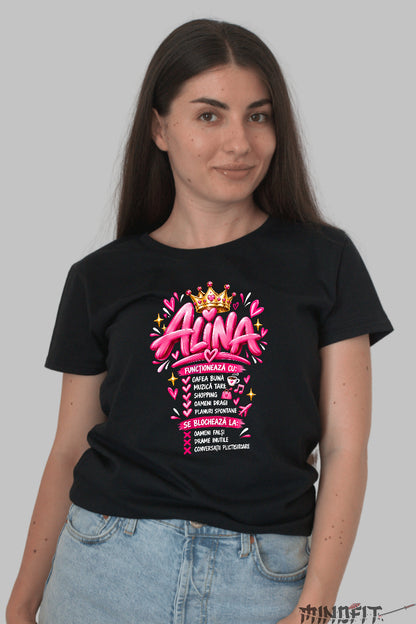 Tricou Amuzant - Functioneaza Cu Cafea Si Shopping dama negru