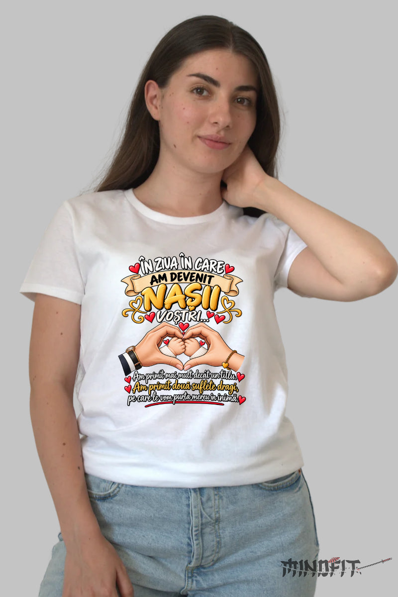 Tricou Amuzant - In Ziua In Care Am Devenit Nasii Vostri dama alb