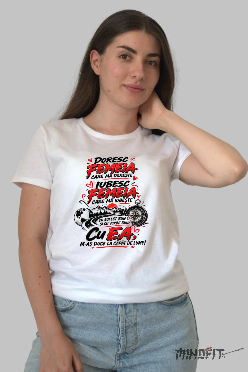 Tricou Amuzant - Iubesc Femeia Care Ma Iubeste dama alb