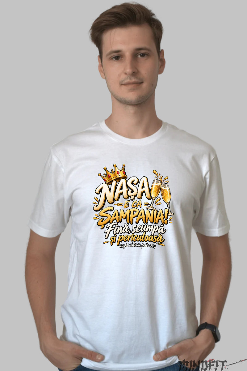 Tricou Amuzant - Nasa E Ca Sampania barbat alb