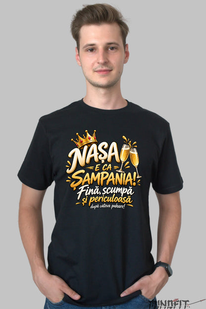 Tricou Amuzant - Nasa E Ca Sampania barbat negru