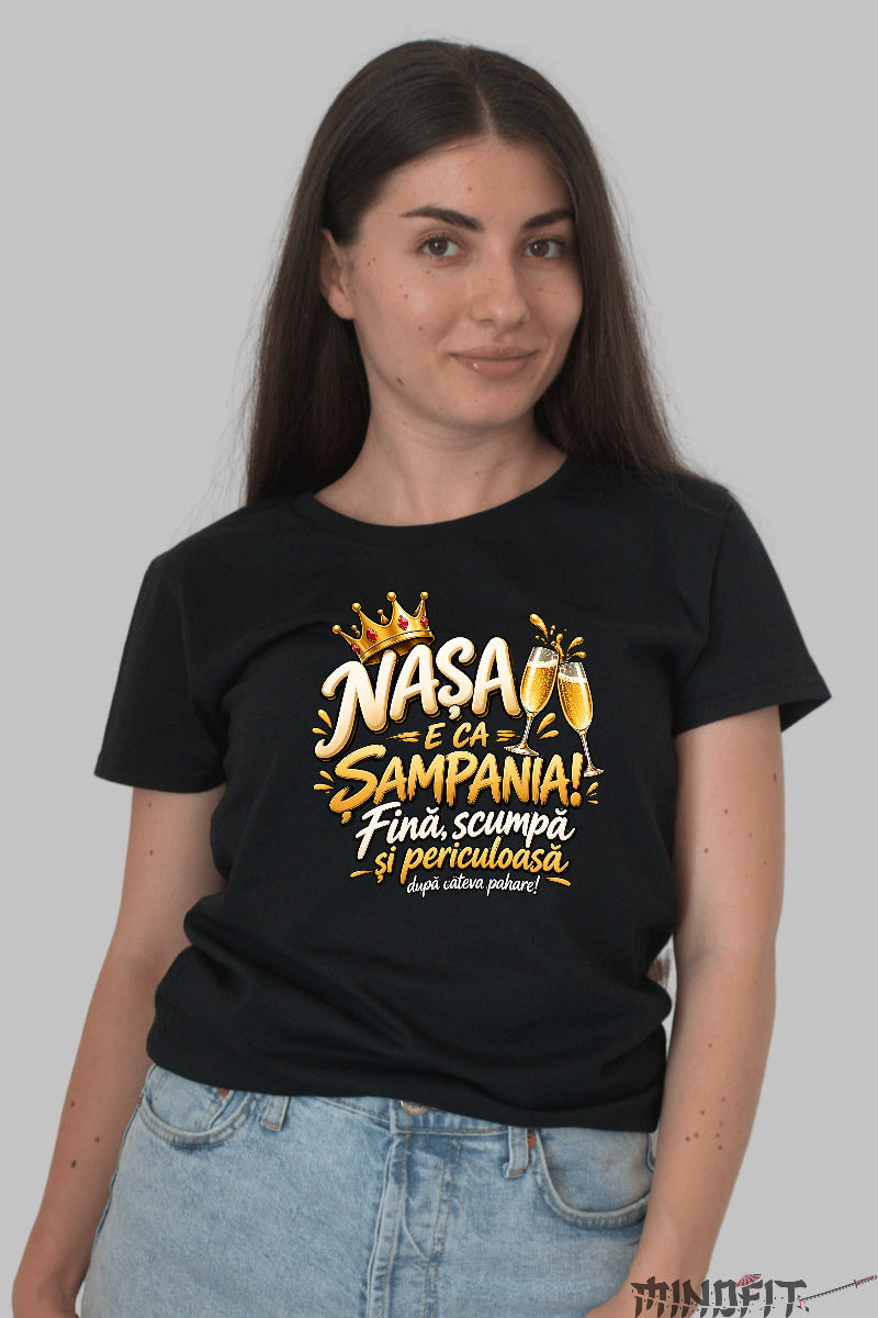 Tricou Amuzant - Nasa E Ca Sampania dama negru