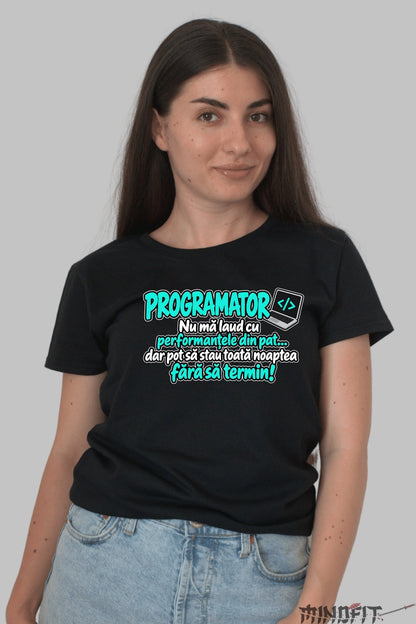 Tricou Amuzant - Programator Performante In Pat dama negru