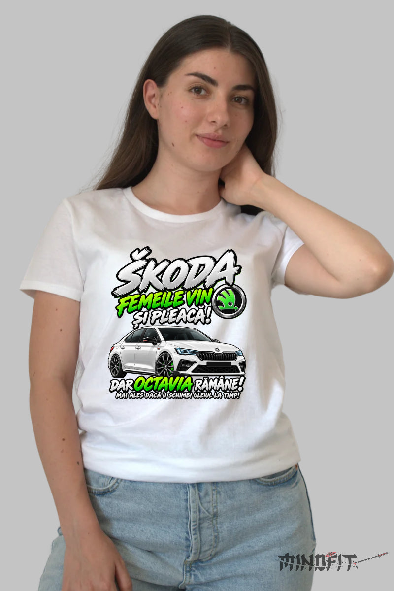 Tricou Amuzant - Skoda Femeile Vin si Pleaca dama alb