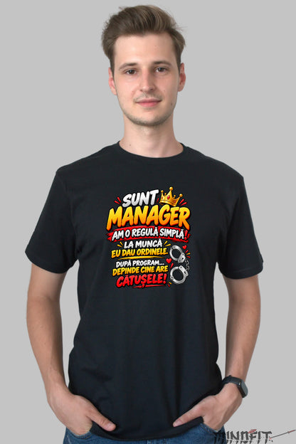 Tricou Amuzant - Sunt Manager Am O Regula Simpla barbat negru