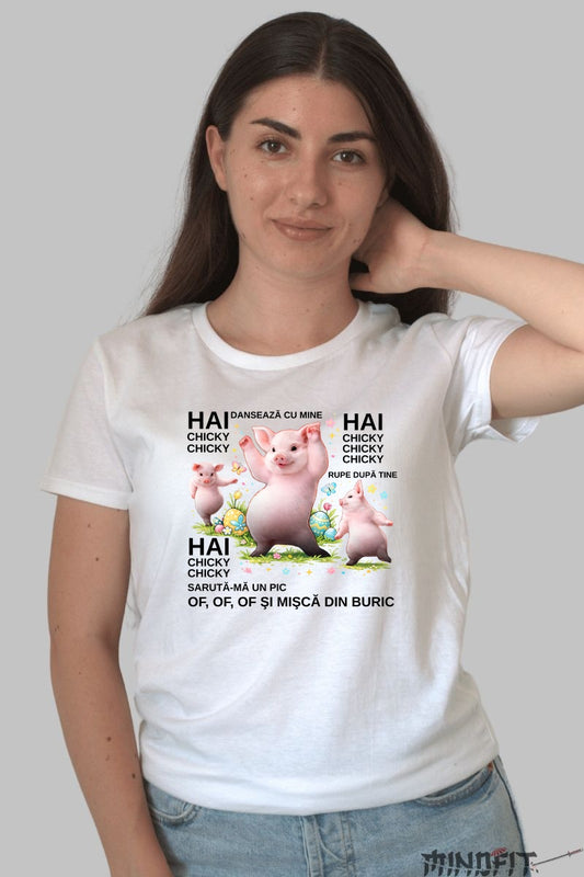 Tricou Amuzant De Paste Chicky Chicky Dance dama alb