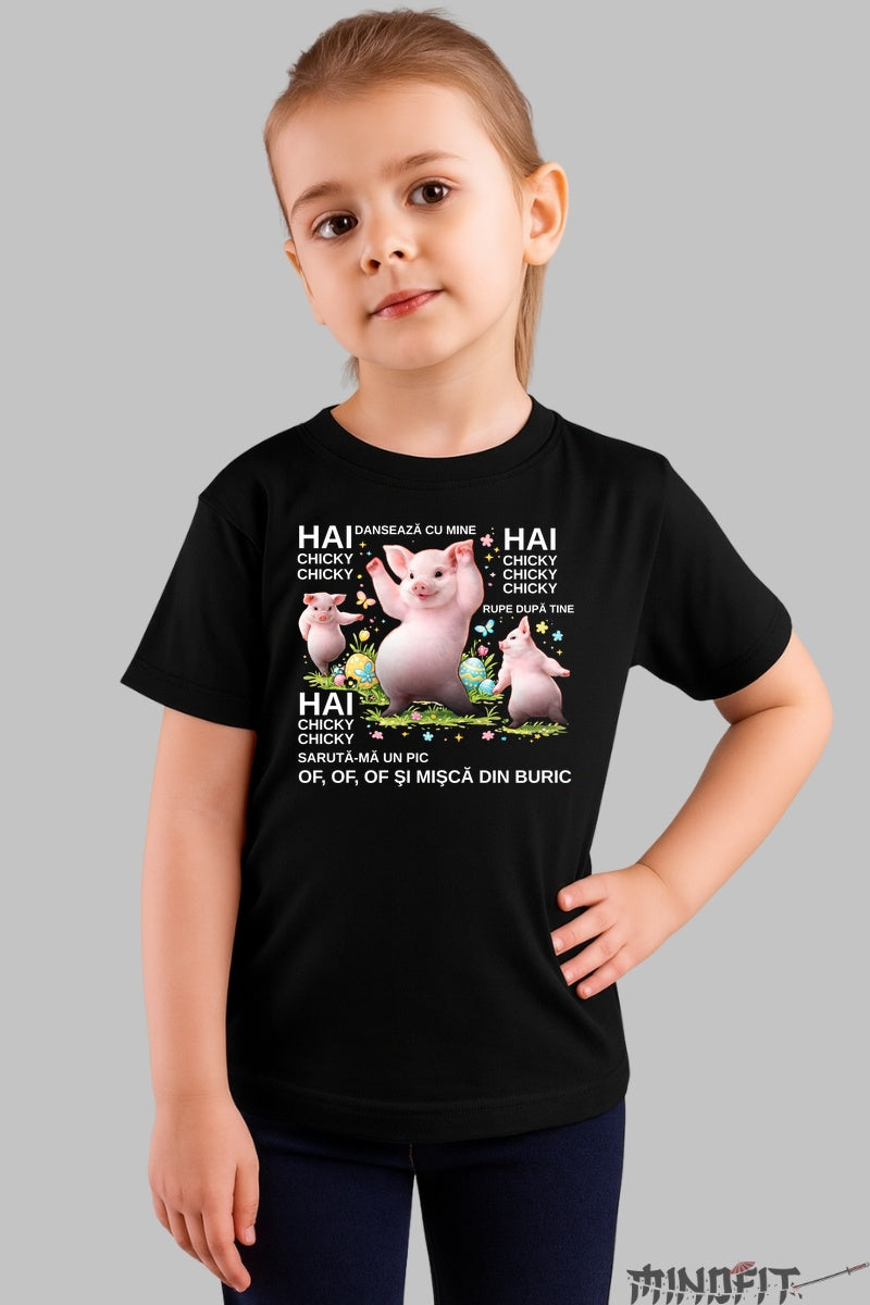 Tricou Amuzant De Paste Copil Chicky Chicky Dance fata negru
