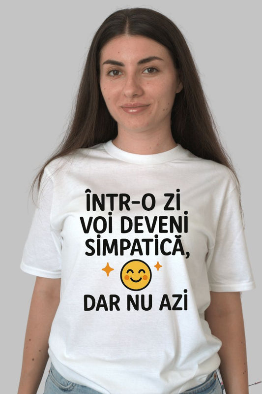 Tricou Amuzant "Intr-o zi" dama alb