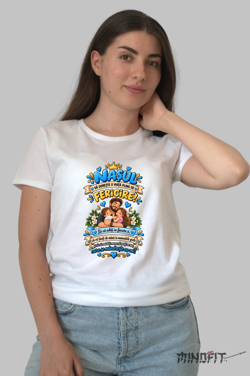 Tricou Amuzant – Nasul Va Doreste O Viata Plina De Fericire dama alb