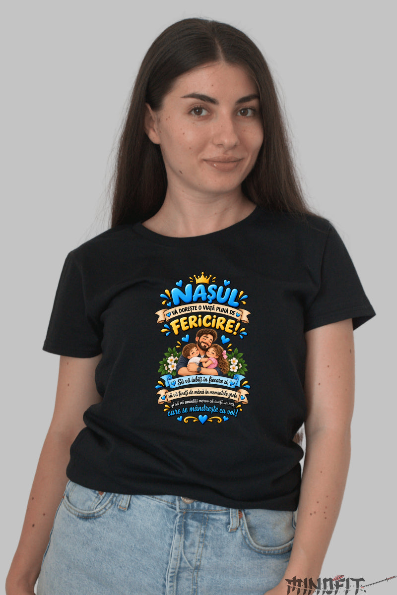 Tricou Amuzant – Nasul Va Doreste O Viata Plina De Fericire dama negru