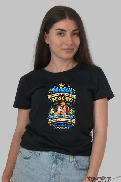 Tricou Amuzant – Nasul Va Doreste O Viata Plina De Fericire dama negru