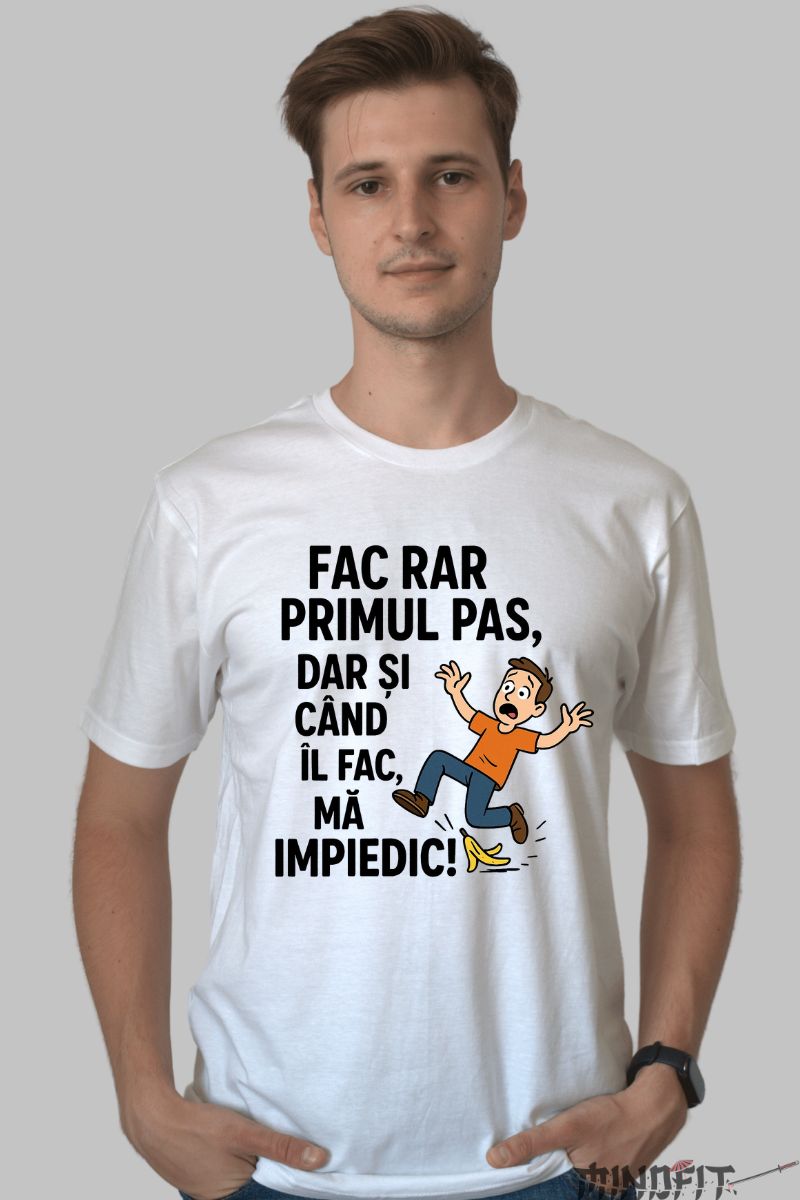 Tricou cu Mesaj Personalizat "Primul Pas" barbat alb