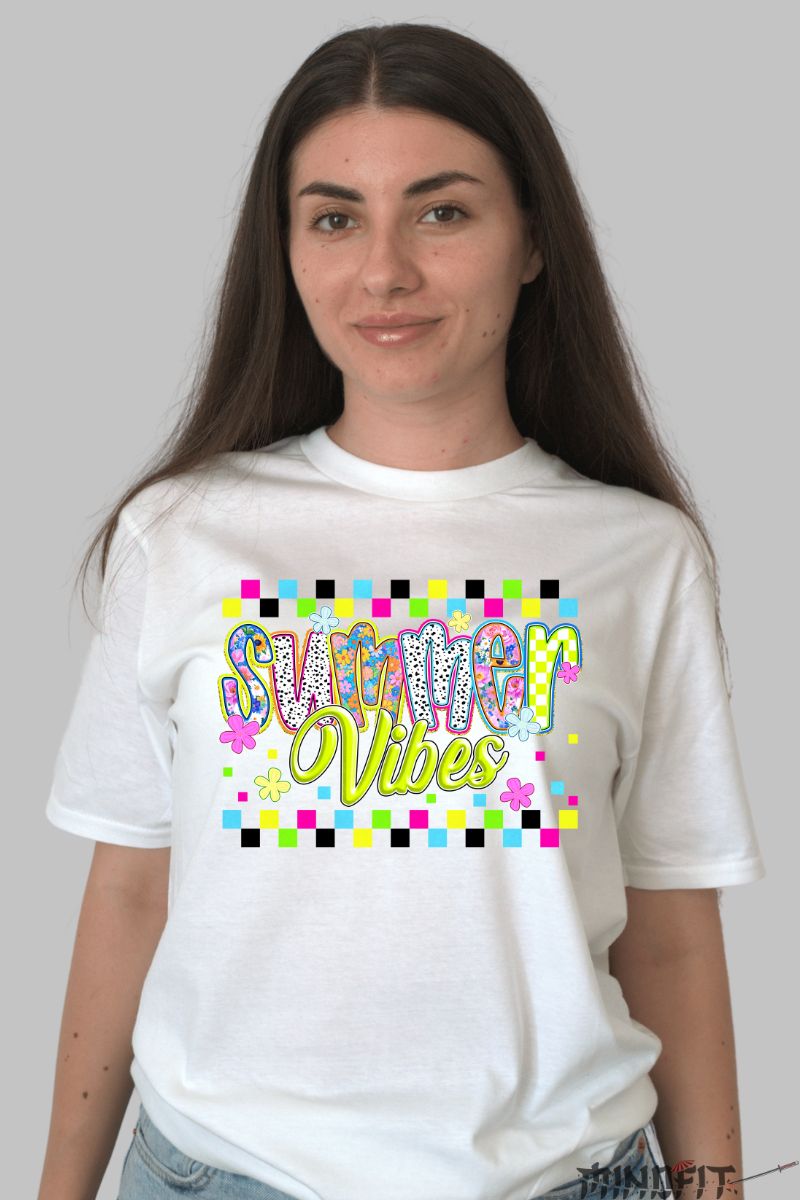 Tricou de vara -Summer Vibes Neon dama alb