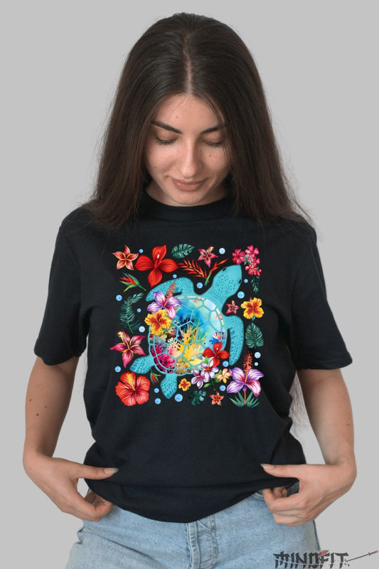 Tricou de vara -Tropical Turtle negru dama