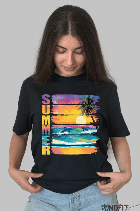 Tricou vara -Delfini la Apus dama negru