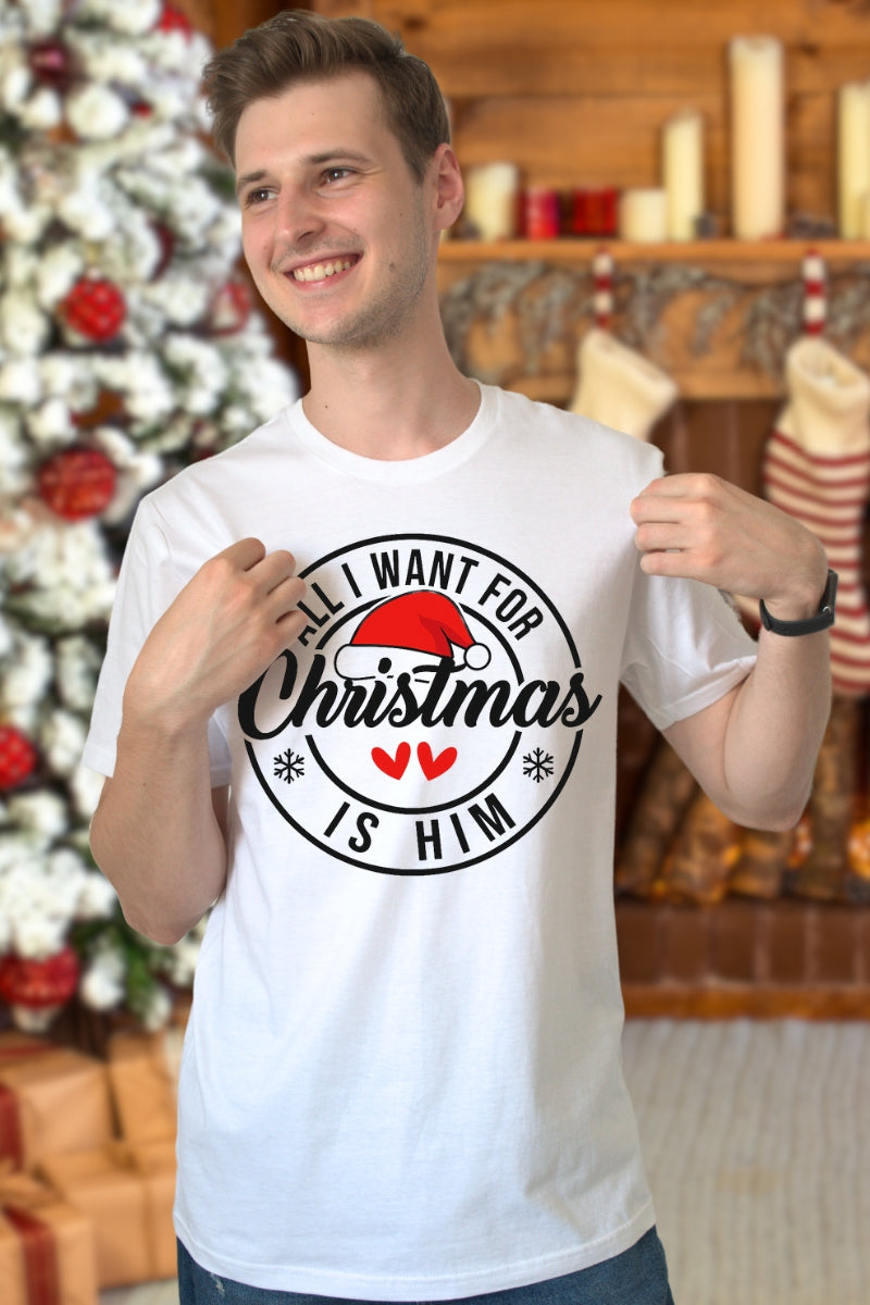 Set Tricouri Cupluri All I Want For Christmas barbat alb