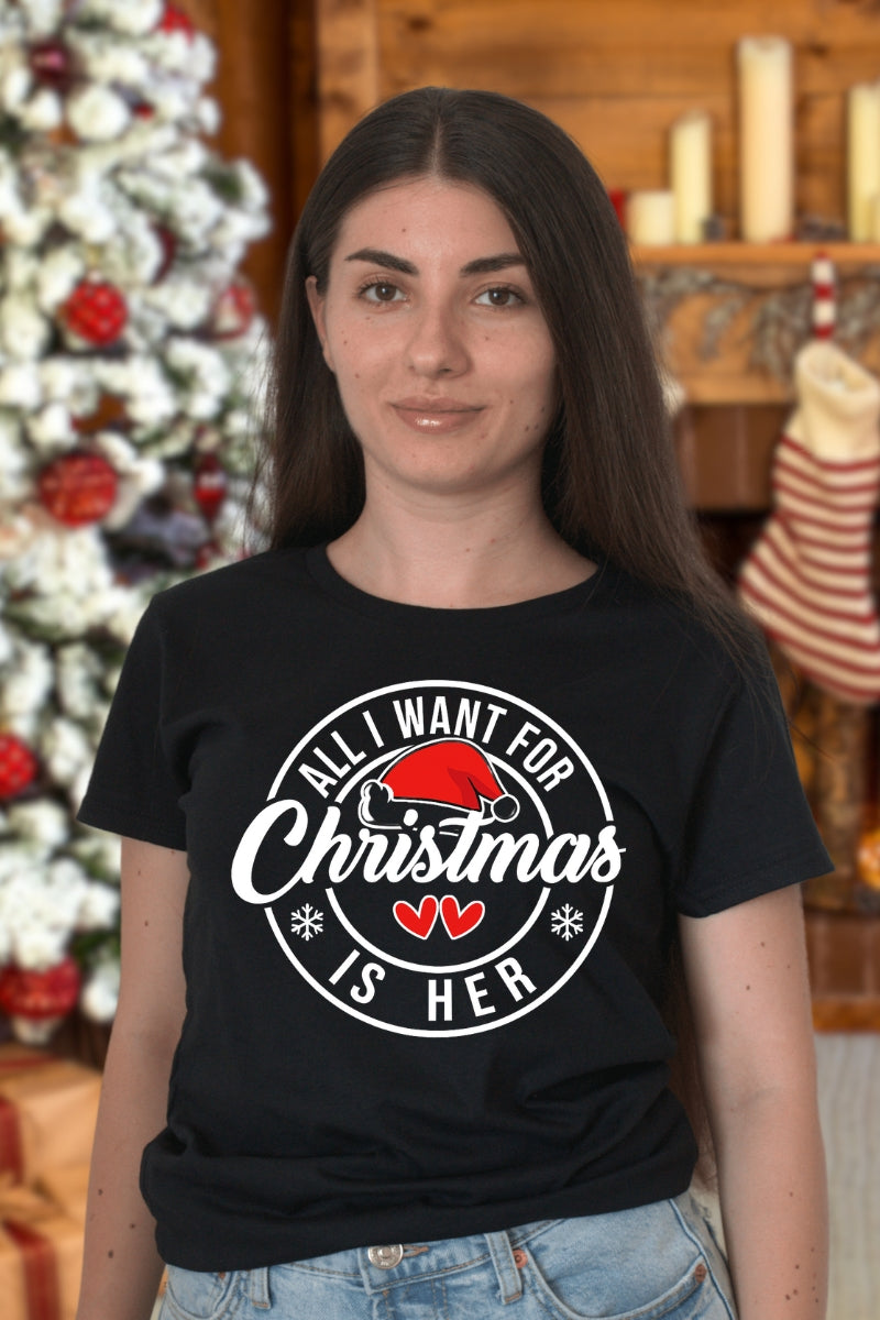 Set Tricouri Cupluri All I Want For Christmas dama negru