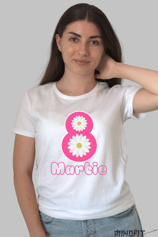 Tricou 8 Martie - Design Floral Cu Margarete Dama Alb
