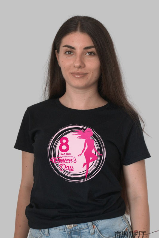 Tricou 8 Martie - Silueta Feminina Roz Dama Negru