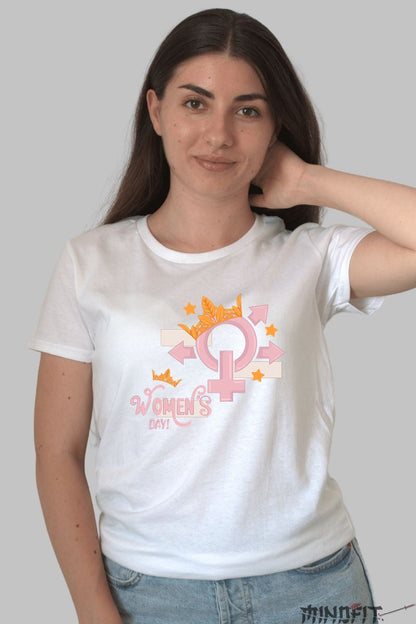 Tricou 8 Martie - Women's Day Cu Simbol Regal Dama Alb