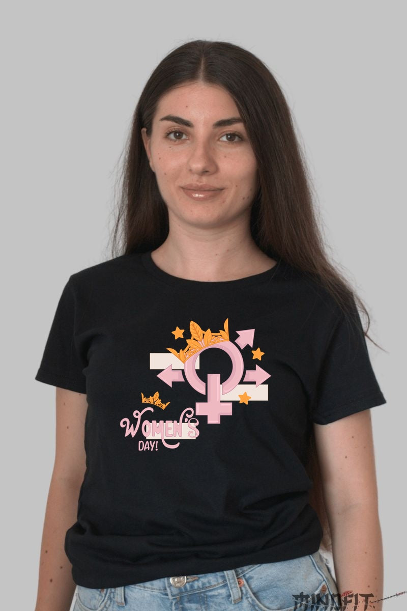Tricou 8 Martie - Women's Day Cu Simbol Regal Dama Negru