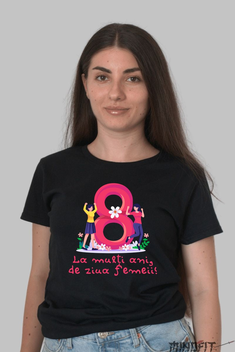 Tricou 8 Martie - Ziua Femeii Cu Flori Dama Negru