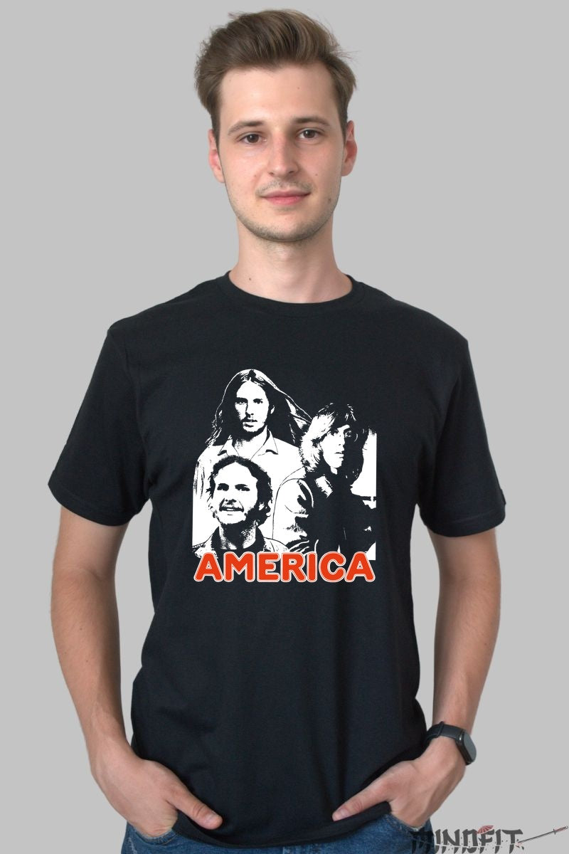 Tricou America - Portret Retro Iconic barbat negru