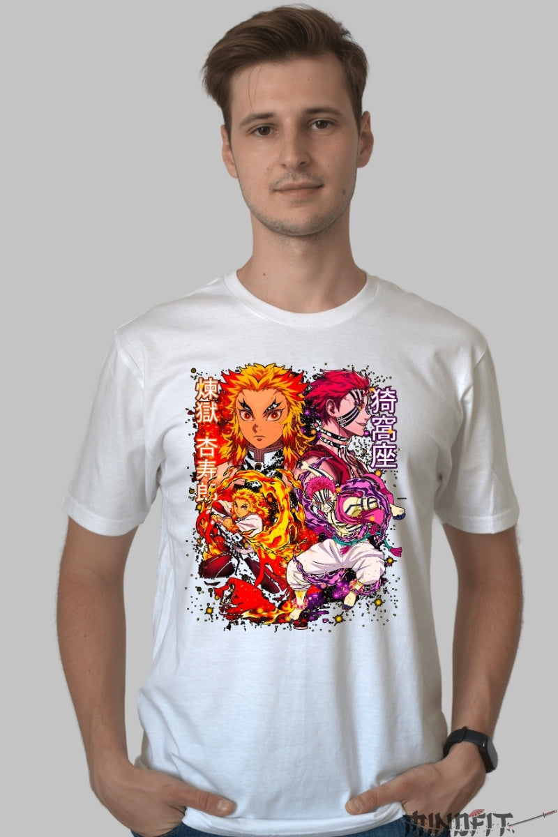 Tricou Anime Demon Slayer - Batalia Finala Rengoku vs Akaza barbat alb