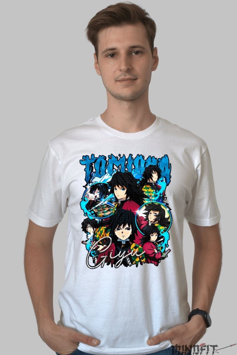 Tricou Anime Demon Slayer - Giyu Tomioka Stil Resemnare barbat alb