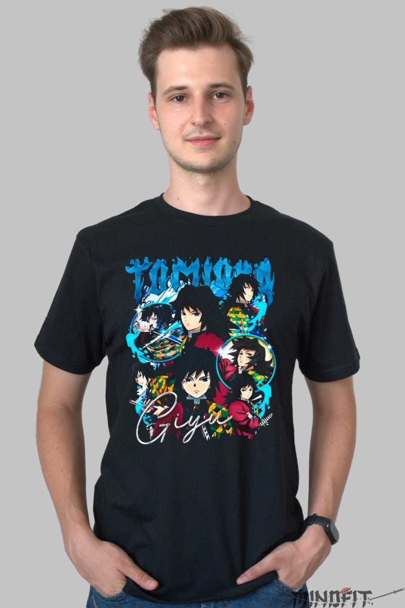 Tricou Anime Demon Slayer - Giyu Tomioka Stil Resemnare barbat negru
