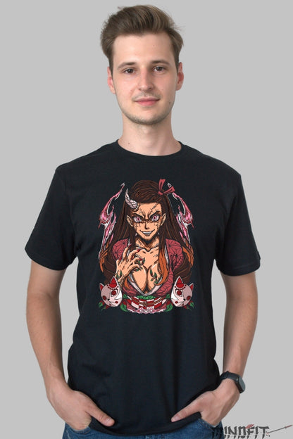 Tricou Anime Demon Slayer - Nezuko Forma Demonica barbat negru