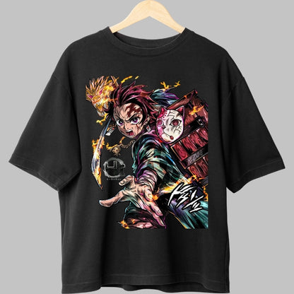Tricou Anime Demon Slayer - Tanjiro Flame Strike fata