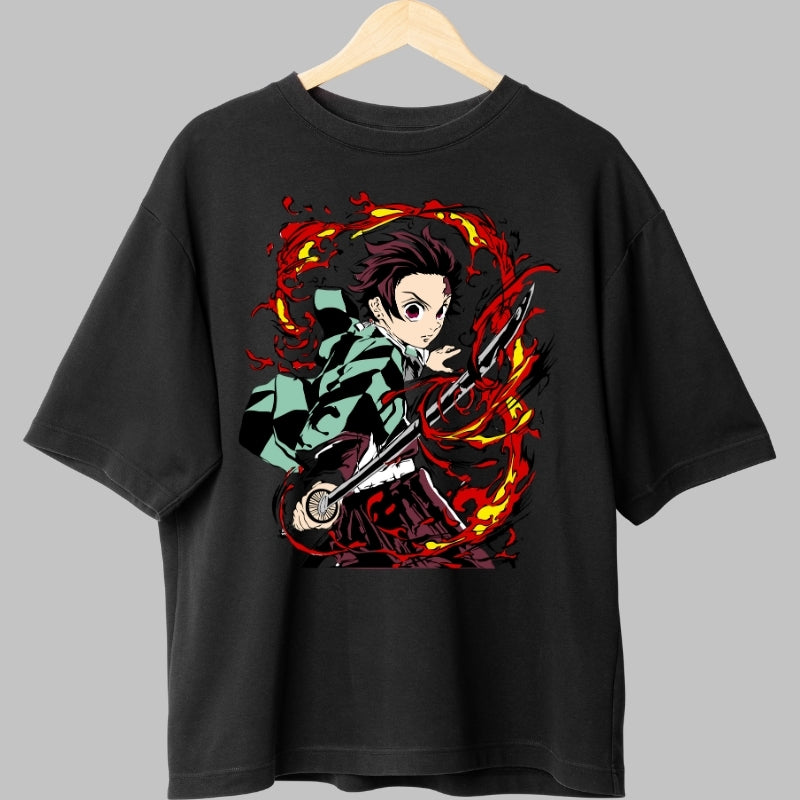 Tricou Anime Demon Slayer - Tanjiro Kamado Flame Strike fata