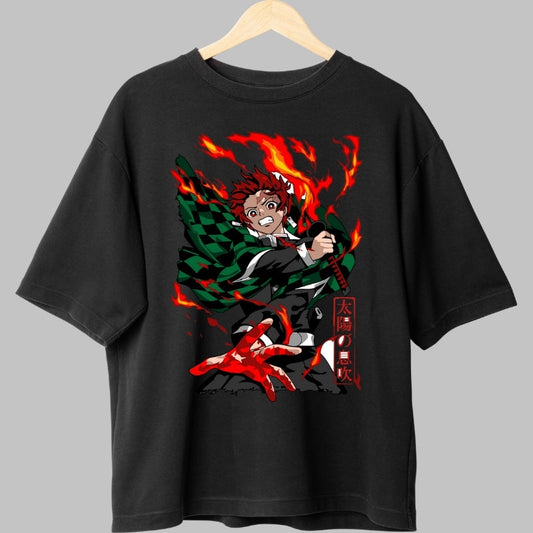 Tricou Anime Demon Slayer - Tanjiro Respira-ia Soarelui fata