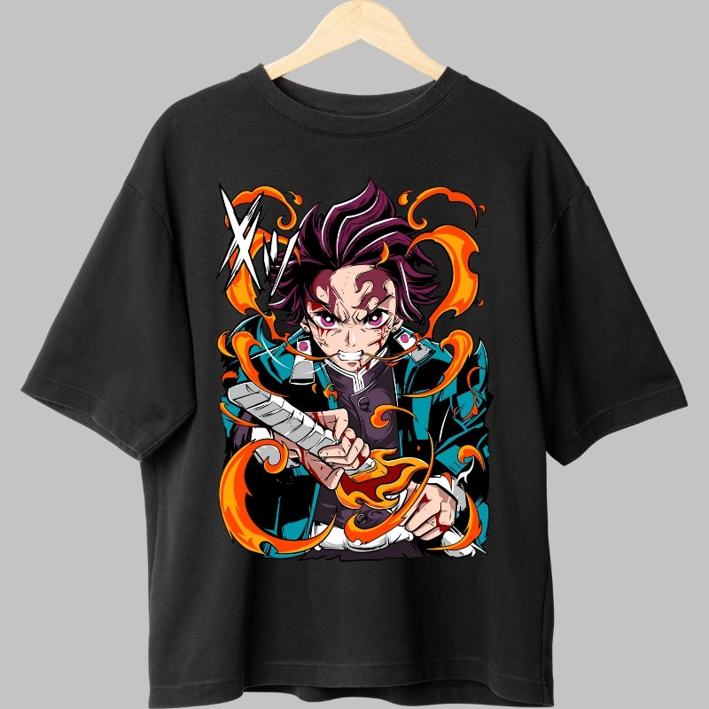 Tricou Anime Demon Slayer - Tanjiro Spiritul Flacarii fata